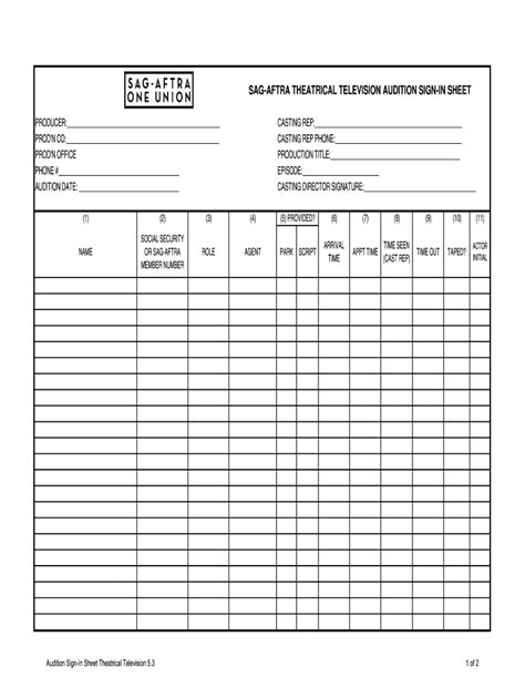 casting sign in sheet